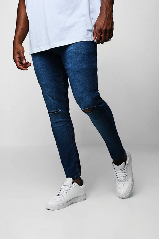 Big And Tall Ripped Knee Skinny Fit Jeans | Boohoo